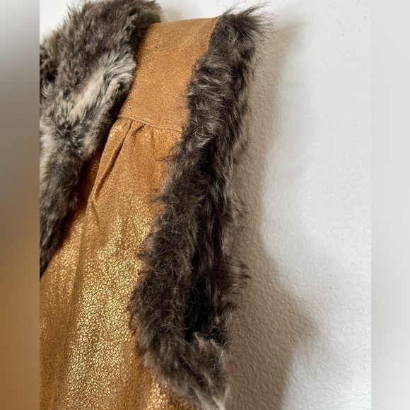 Boho Chic Leather Vest Faux Fur Trim Western Festival Layering Fall Piece PLarge - Picture 13 of 16